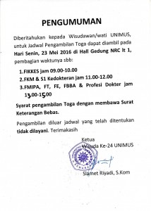 Read more about the article Jadwal Pengambilan Toga Wisuda 24 Unimus