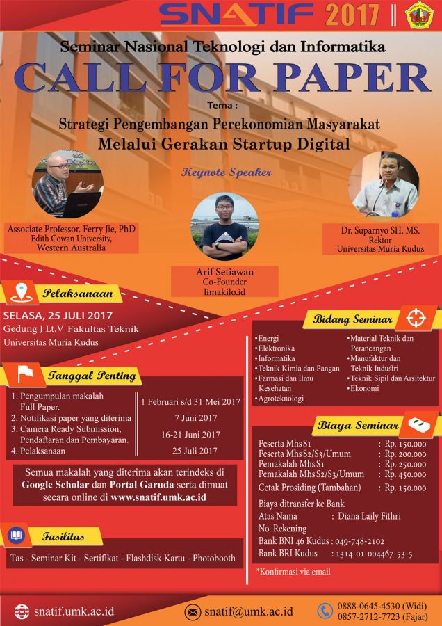 Read more about the article National Seminar of Technology and Informatics (SNATIF) 2017 in the Faculty of Enginneering of Universitas Muria Kudus