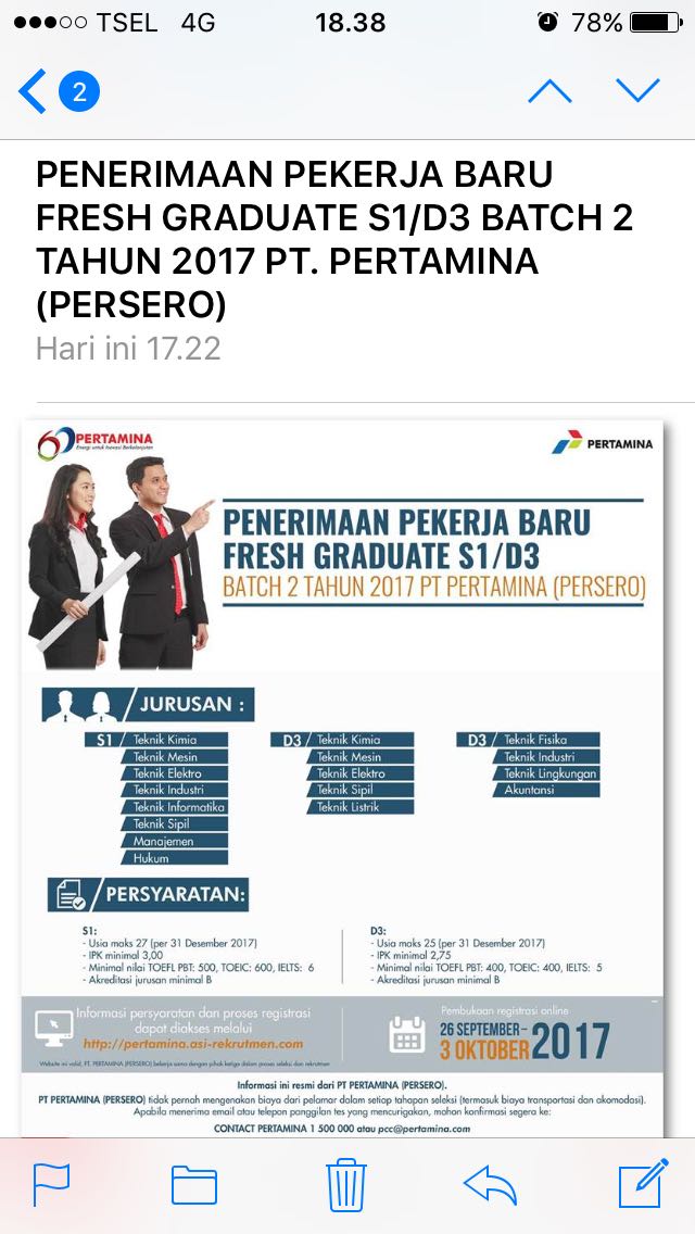 Pertamina Job Vacancy For Fresh Graduates – UNIMUS