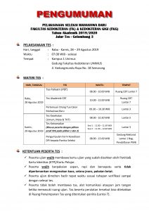 Read more about the article Pelaksanaan Seleksi Mahasiswa Baru Fakultas Kedokteran (FK) & Kedokteran Gigi (FKG) TA 2019/2020 Jalur Tes – Gelombang 3