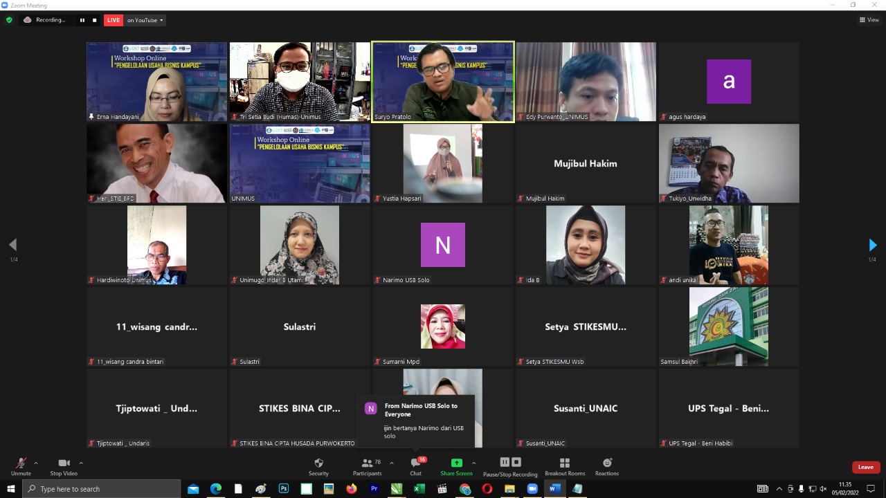 Read more about the article Unimus jadi Tuan Rumah Wokshop Online “Pengelolaan Usaha Bisnis Kampus” Bagi Perguruan Tinggi Swasta di Wilayah LLDIKTI VI Jawa Tengah Kerjasama dengan UMP dan LLDIKTI VI