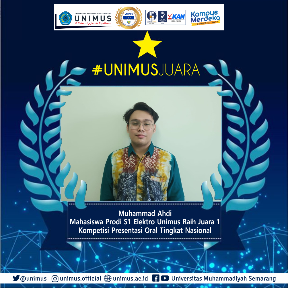 Read more about the article Muhammad Ahdi Mahasiswa Prodi S1 Elektro Unimus Raih Juara 1 Kompetisi Presentasi Oral Tingkat Nasional