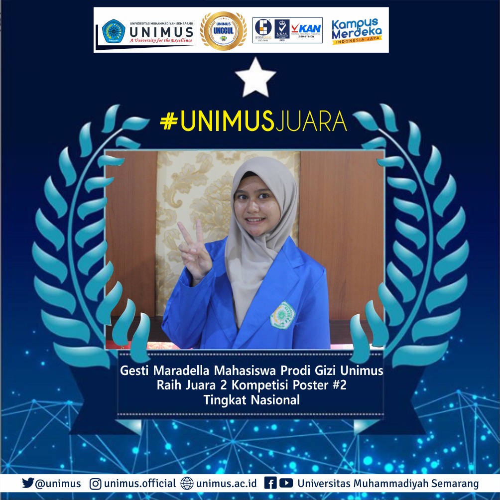 Read more about the article Gesti Maradella Mahasiswa Prodi Gizi Unimus Raih Juara 2 Kompetisi Poster #2 Tingkat Nasional