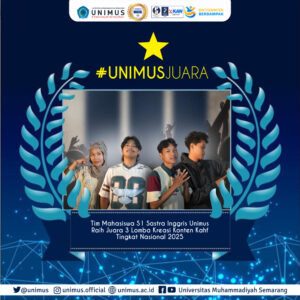 Read more about the article Tim Mahasiswa S1 Sastra Inggris Unimus Raih Juara 3 Lomba Kreasi Konten Kahf Tingkat Nasional 2025