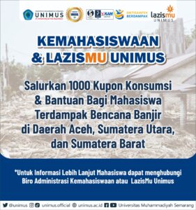 Read more about the article Biro Kemahasiswaan dan LazisMu Unimus Salurkan Bantuan untuk Mahasiswa Terdampak Bencana di Sumatra dan Aceh