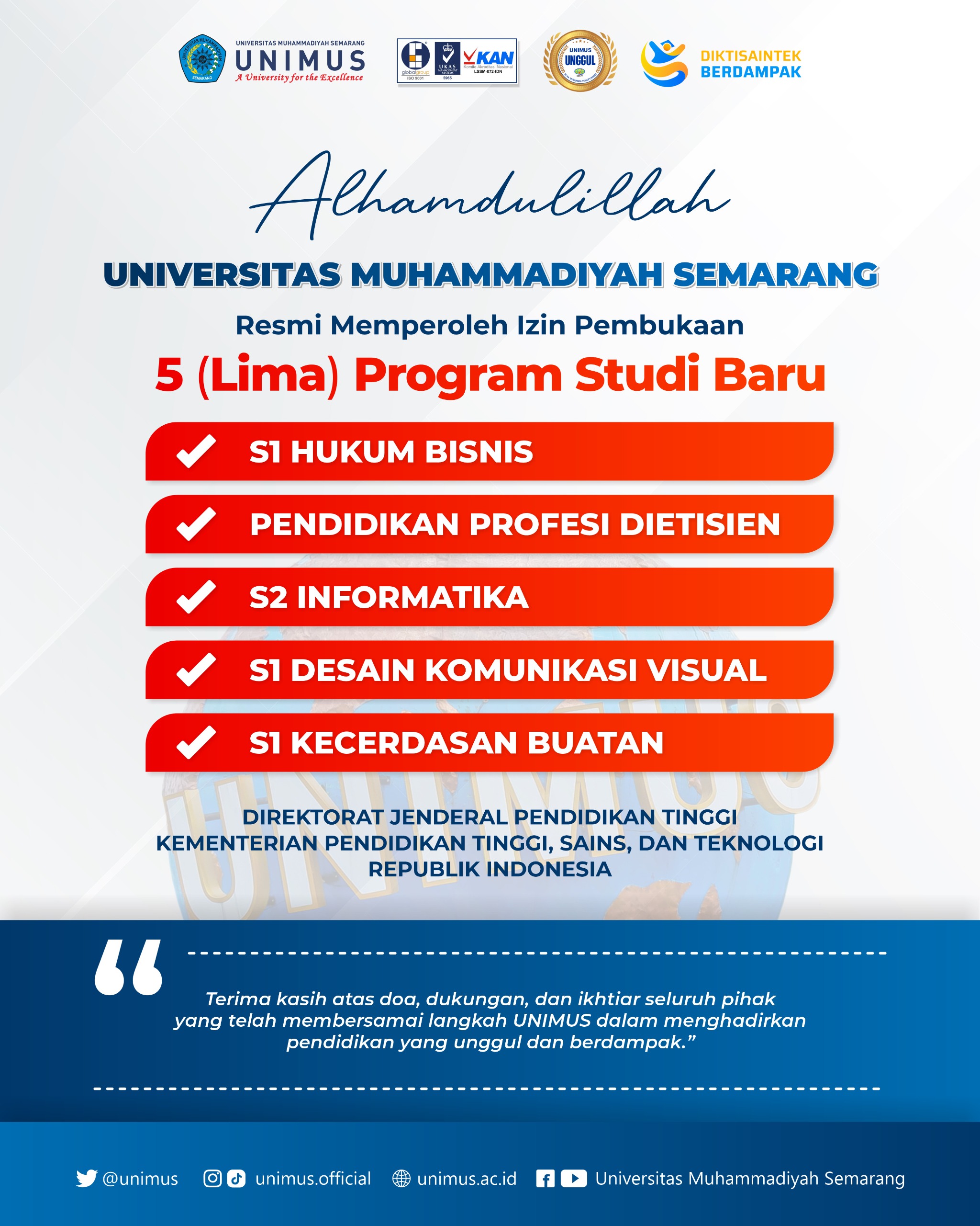 Read more about the article Perkuat Komitmen Pendidikan Tinggi Berdampak, UNIMUS Resmi Buka Lima Program Studi Baru