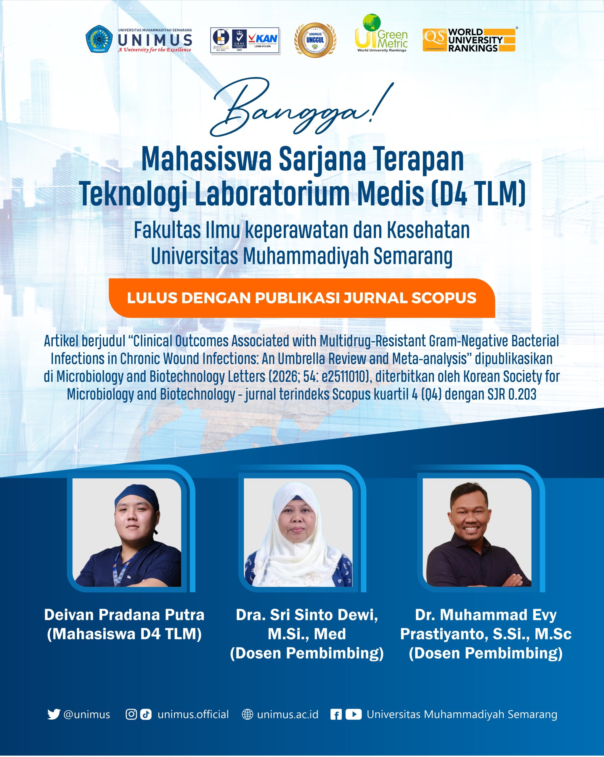Read more about the article Tembus Scopus! Mahasiswa D4 TLM UNIMUS Lulus Tanpa Sidang