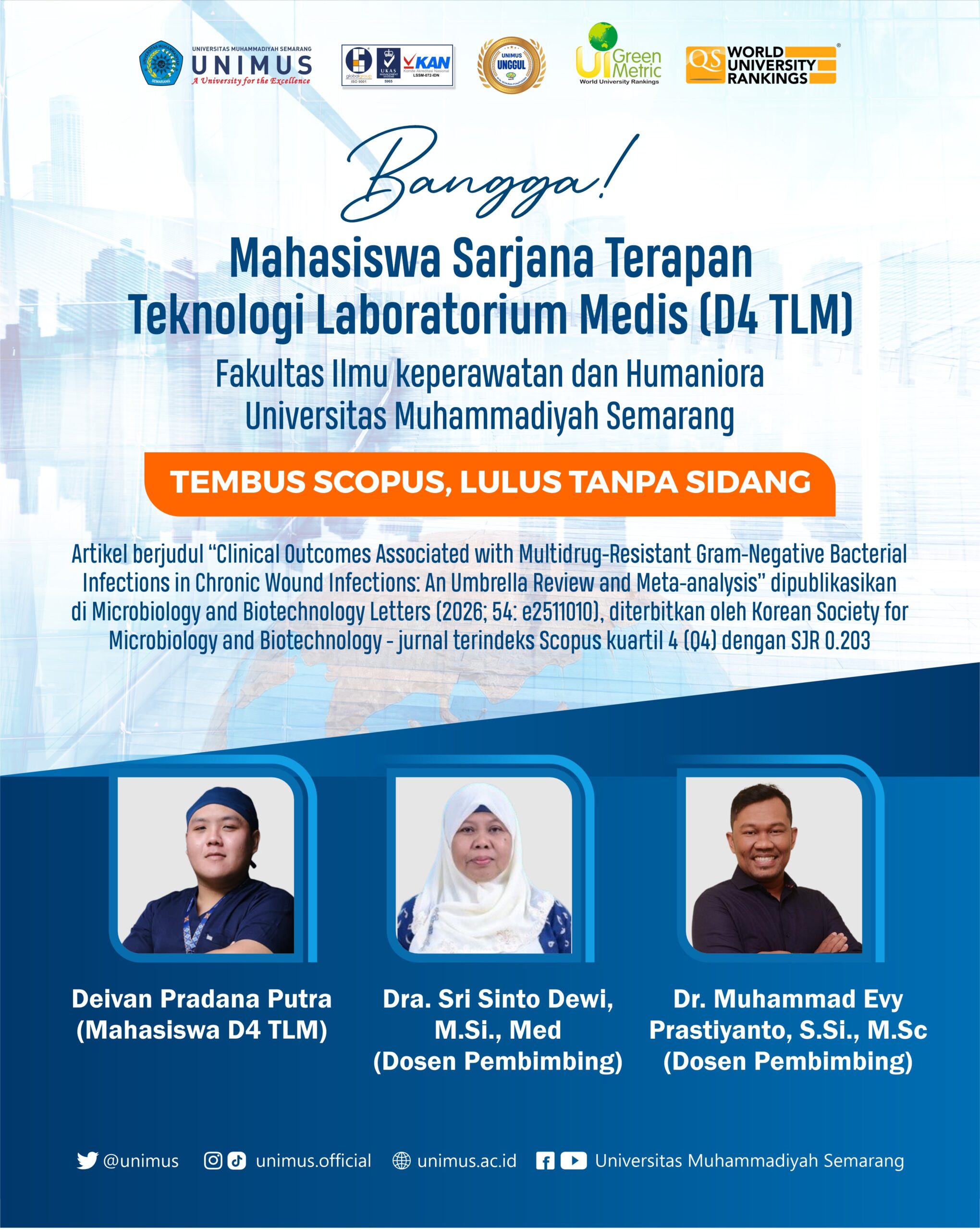 Read more about the article Tembus Scopus! Mahasiswa D4 TLM UNIMUS Lulus Tanpa Sidang